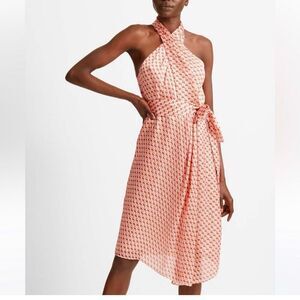NEW Club Monaco Abstract Bizbee Asymmetrical-Hem‎ Halter midi Dress Size 8
